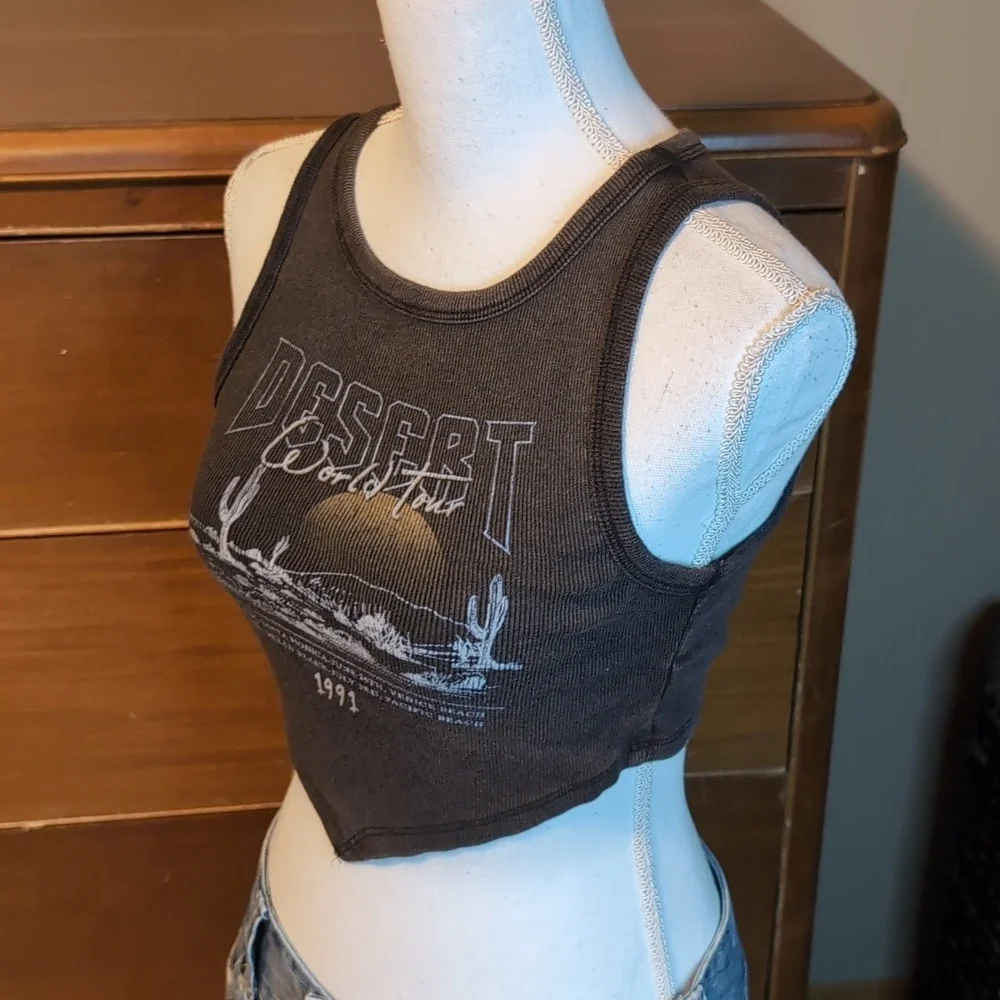 Social Culture Brown Cropped Tank Top size XL 100% Cotton - Picture 3 of 13